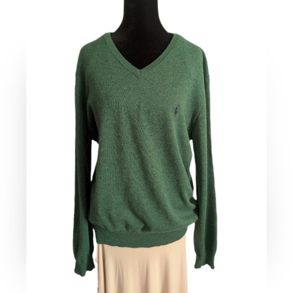 Ralph Lauren Vintage 90s Dark Academia Forest Green Merino Wool Sweatshirt - Picture 2 of 9
